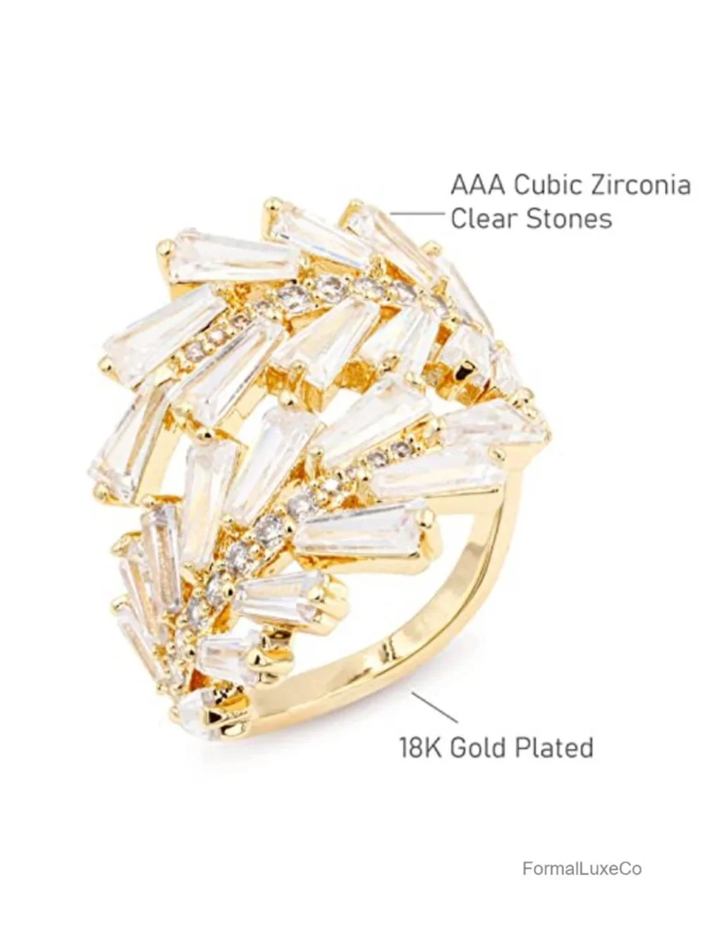 Adjustable Cocktail Statement Ring Gold Plated CZ Crystal Jewelry